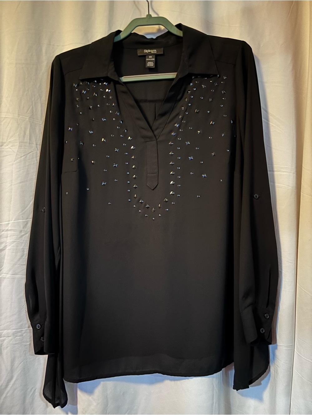 Style & Co Black Split-neck Blouse. Size: 0X